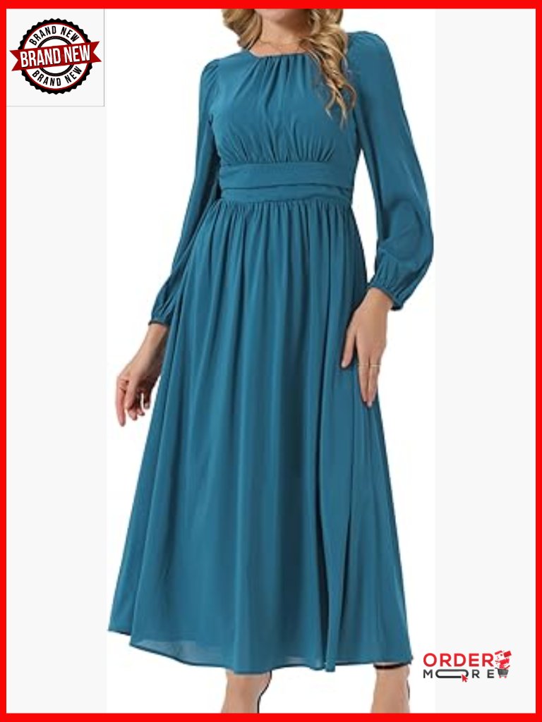Crewneck Lantern Sleeve A-Line Chiffon Maxi Formal Dress